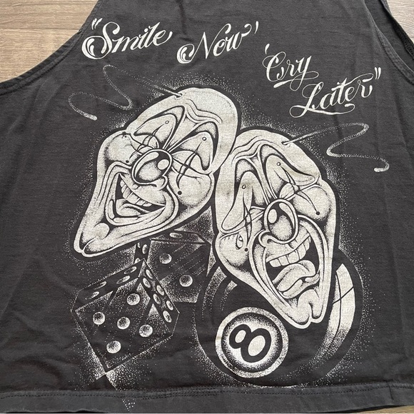 Smile Now Cry Later Faded Black Crop Boxy Tank Top Large Adult Unisex - Picture 8 of 11